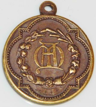 Antique Bronze Holy Medal Monogram Of Our Lady The Immaculate Conception Pendant