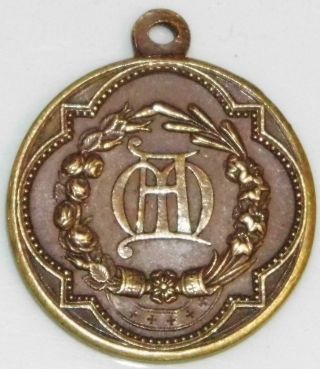 Antique Bronze Holy Medal Monogram of Our Lady The Immaculate Conception Pendant 3