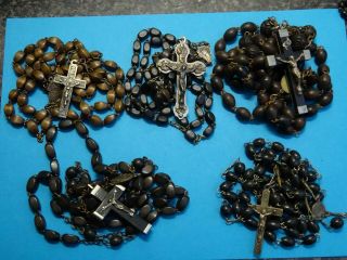5 Antique Wooden Monastery Rosaries // 1880 - 1900 France
