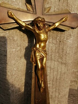 Huge Antique Vintage Art Deco Priest Room Bronze Jesus Christ Corpus Wall Cross 3