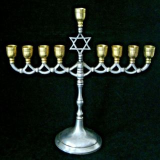 Great Vintage Jewish Silver/gold Plate Star Of David Menorah Hanukkah Judaica