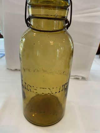 Amber Half Gallon Lightning Fruit Jar Odd Color