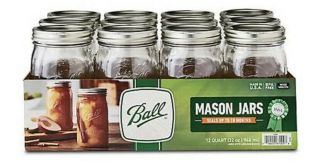 Ball 32oz Wide Mouth Canning Mason Jar Lids,  Bands Clear Glass Quart Jars 12/box