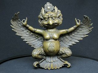 Vintage Buddhist Hindu Jain Garuda Vynateya Brass Statue 9 " X 10 3/4 " _ 4 Lbs