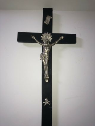 Vintage Crucifix Pectoral Cross With Skull And Crossbones Wwii Pre 50’s Rare 12”