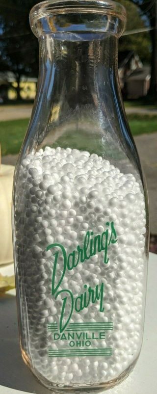Quart Darling ' s Dairy Danville Ohio oh milk bottle green pyro 2