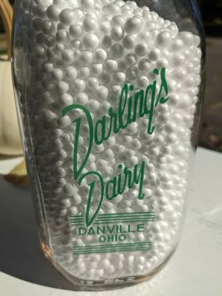 Quart Darling ' s Dairy Danville Ohio oh milk bottle green pyro 3