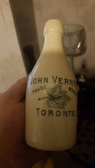 Rare Victorian Stoneware Ginger Beer Bottle John Verner Toronto Canada