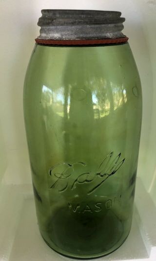 Rare Ball 3 - L Olive Green With Amber Swirls Mason Jar Fruit Jar Canning Jar