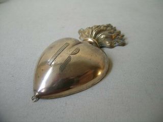 Antique Brass Ex Voto Heart With Engraved R