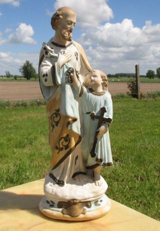 Antique Vintage Saint Joseph Infant Jesus Plaster Statue 17.  72 