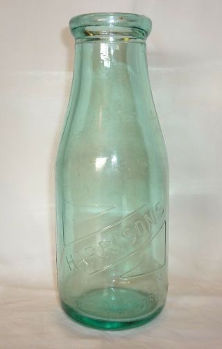 Harrisons - Wide Top - 18oz - Green Tinge Glass Embossed Milk Bottle