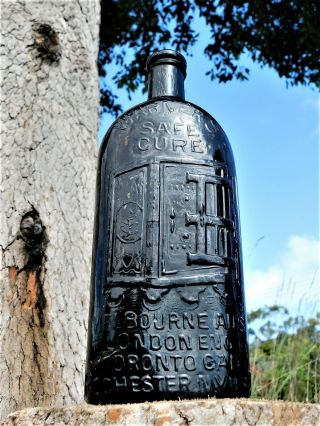 A.  A.  Antique Warners Safe Cure,  4 Citys Black Glass Goldfields Old Bottle 1880 