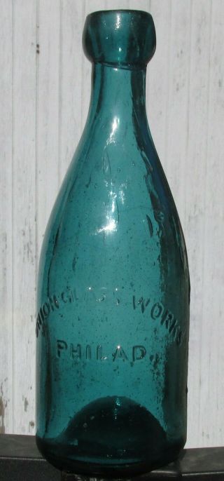 Awesome Rare Teal Blue - Union Glass - Philad - Pontil Soda Bottle