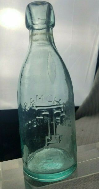 Antique Thomas Cream Nector TROY,  NY Aqua Squat Blob Top Soda Bottle 7 inch 2