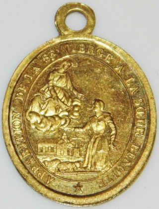 Fine Antique Brass Holy Medal Apparition Of Sister Benedict Of Our Lady Of Laus