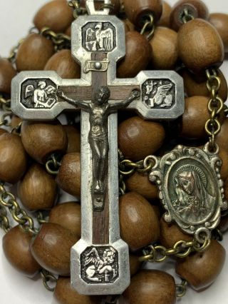 † Xl Vintage " Way Of The Cross " Ebony Inlay Double Sided Crucifix Wood Rosary †