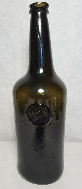 Circa 1770 Black Glass Seal Wine Bottle W.  A.  Fabulous