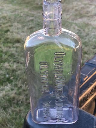 Rare Western Full Pint Clear Whiskey Flask Wash Washington Olympia Wine & Liquor