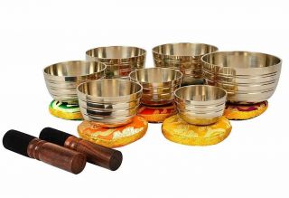 Singing Bowl Set Of 7 Bronze Bowls With Gift Box - Seven Chakra Sound Healing Bowl