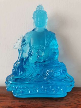Sky Blue Color Medicine Buddha Art Glass Crystal Sculpture Statue