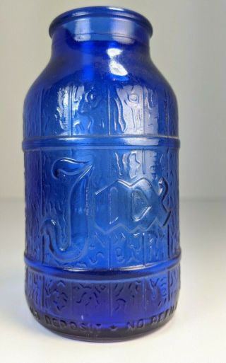 Vintage Jax Beer Glass Bottle Small Cobalt Blue Wide Mouth Scarce 4.  5 "