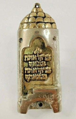 Vintage Frank Meisler,  old silver & gold plated mezuzah Jerusalem Scene Signed 2
