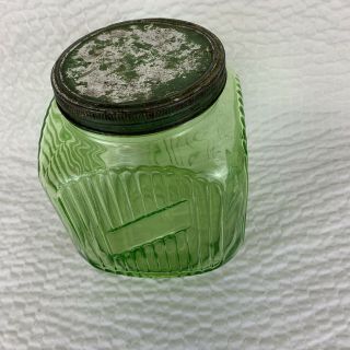 Vtg Gallon Green Glass Depression Flour Sugar Cookie Jar