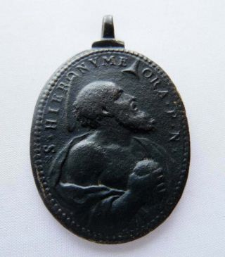 Antique Bronze Medallion St.  Jerome and St.  Christopher 19с 2