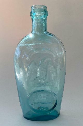 Civil War Era Flask For Pike ' s Peak Old Rye Eagle Pittsburg PA Aqua Glass Bottle 2