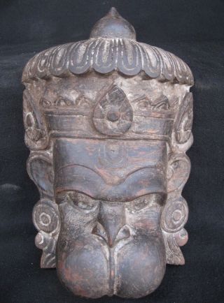 Antique Master Quality Hand Carved Wooden Tantrik Hanuman Mask,  Nepal