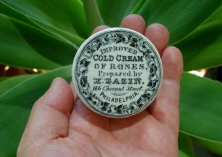 Antique,  (c1860) mini size,  X.  Bazin PHILADELPHIA Cold Cream jar pot lid 2