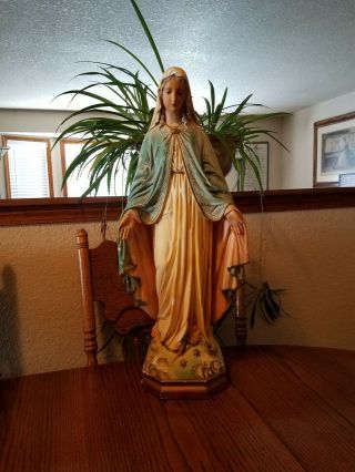Vintage Religious Catholic Plaster Statue Virgin Mary With Serpent 25 "