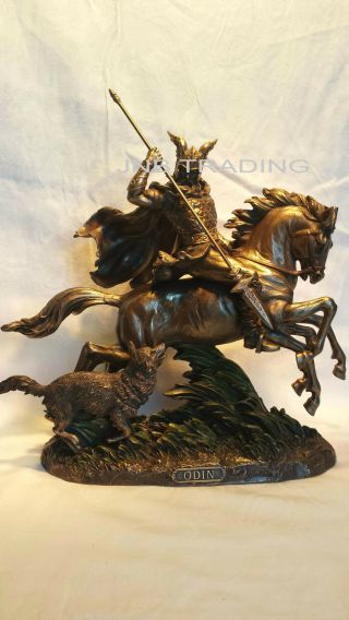 Norse God Odin Riding Sleipnir Follow By Wolf Statue Figures Sculpture Bronz