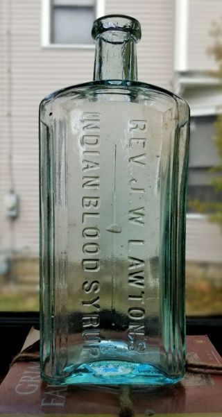 Antique Blue Wt Co Rev J W Lawtons Indian Blood Syrup Quack Medicine Bottle Rare