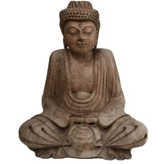 Buddha Statue Meditating Dhyana Mudra Hand Carved Wood 12 " Tall Home Decor Art