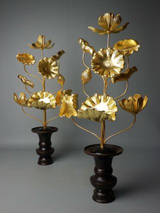 Japanese 43.  5cm 17” Buddhist Gold Gilt Wood Flower Jouka Lotus Bronze Vase Alter