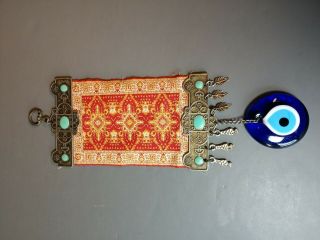 Vtg Silver Evil Eye Wall Hanging Tapestry Turkish Islamic Deco Pendant Medallion
