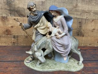 Flight Into Egypt 11 " Porcelain Joseph Mary & Baby Jesus Nativity Llardo Look