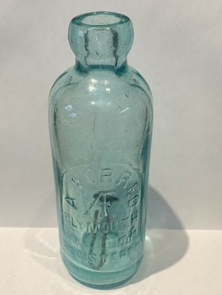 Vintage Hutchinson Blob Top Aqua Blue Soda Water Bottle A.  Forred Plymouth Pa