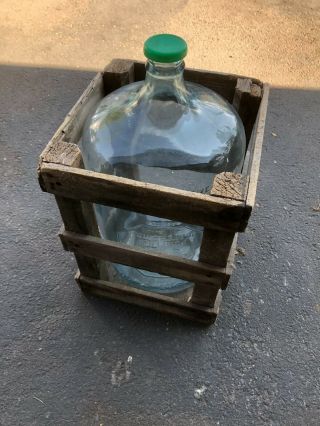 Vtg Arrowhead & Puritas Waters Embossed 5 Gallon Blue Tint Glass Water Bottle 1