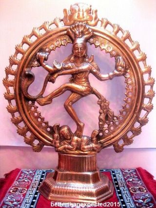 Large 24 Inches Copper Plated Dancing Figure Shiva Natraj Statue Hindu Nataraja