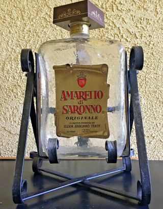 Vintage Amaretto Di Saronno Originale 1.  75l Bottle & Pouring Stand Italy Display