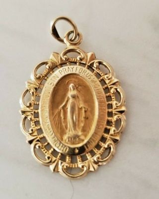 Vintage Esemco 14k Yellow Gold Virgin Mary Miraculous Heart Of Mary Medal
