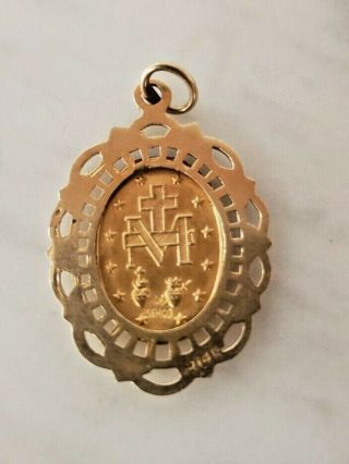 Vintage ESEMCO 14k yellow gold Virgin Mary miraculous heart of Mary medal 2