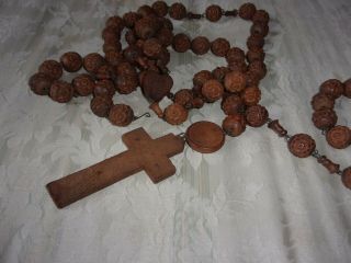 Antique Carved Wood French Alter Rosary