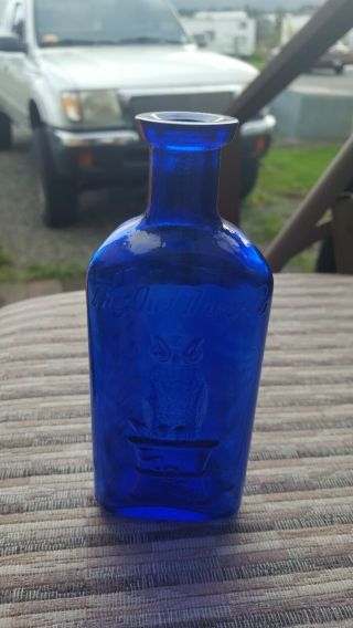 Pristine Owl Drug Co.  Cobalt Blue Poison 5 & 3/4 " Tall Poison Bottle