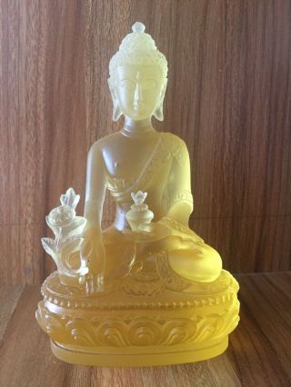 Medicine Buddha/yellow/art Colored Glass/crystal Sculpture/fengshui
