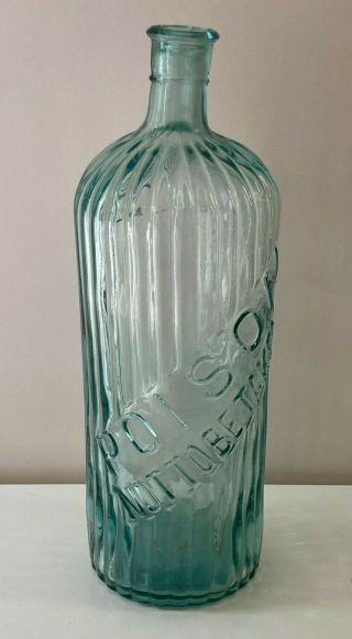 Large Blue Antique Poison Bottle 14 " Very Rare Ribbed Vintage Blown Glass