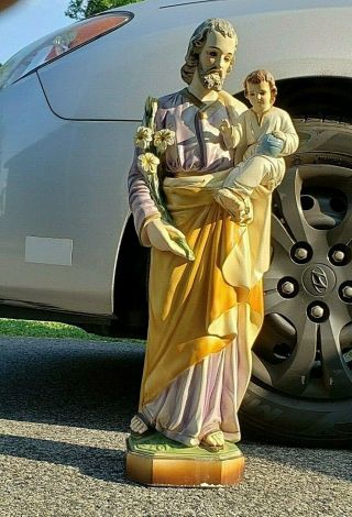 Vintage Large Saint Joseph Infant Jesus Columbia Statuary Chalkware Statue